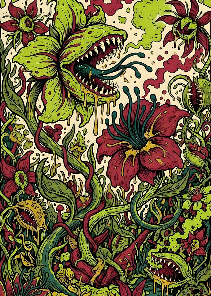 Carnivorous Mutant Plant Garden Illustration