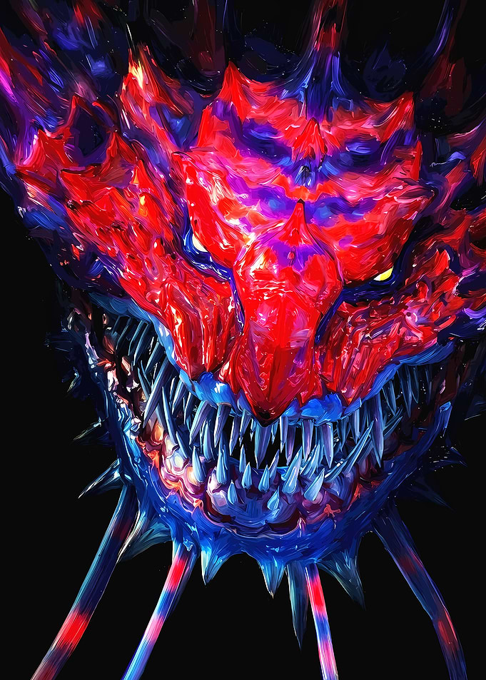 Fiery Monster Head Digital Art