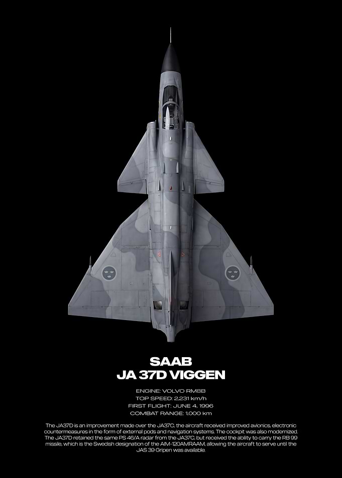 Saab JA 37D Viggen Technical Poster