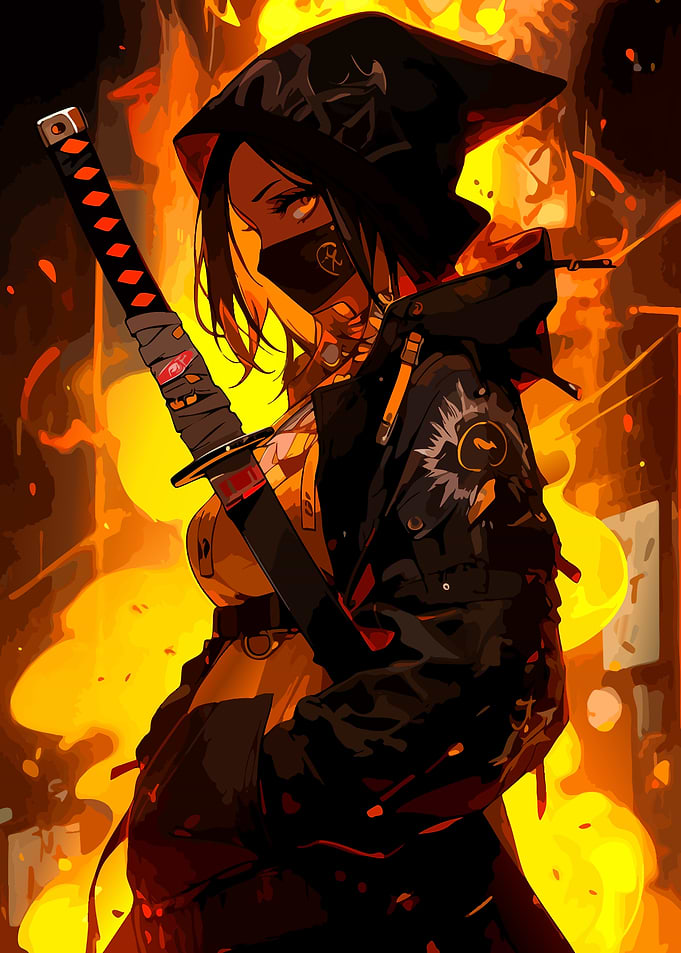 Anime Warrior Girl with Katana