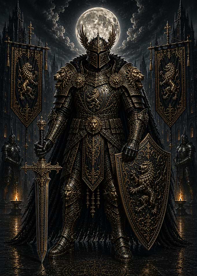 Gothic Dark Knight with Lion Crest