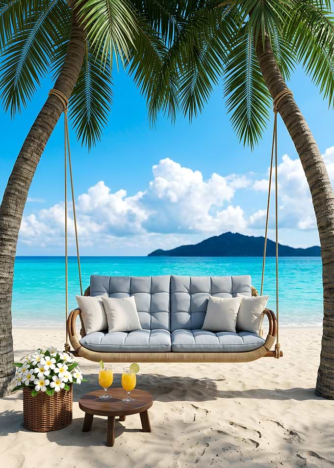 Tropical Sea Beach Swing Sofa Setup