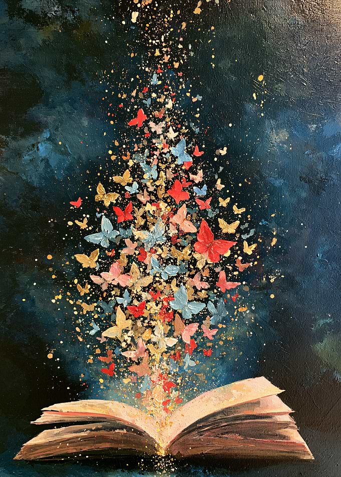 Butterflies Emerging from an Open Book