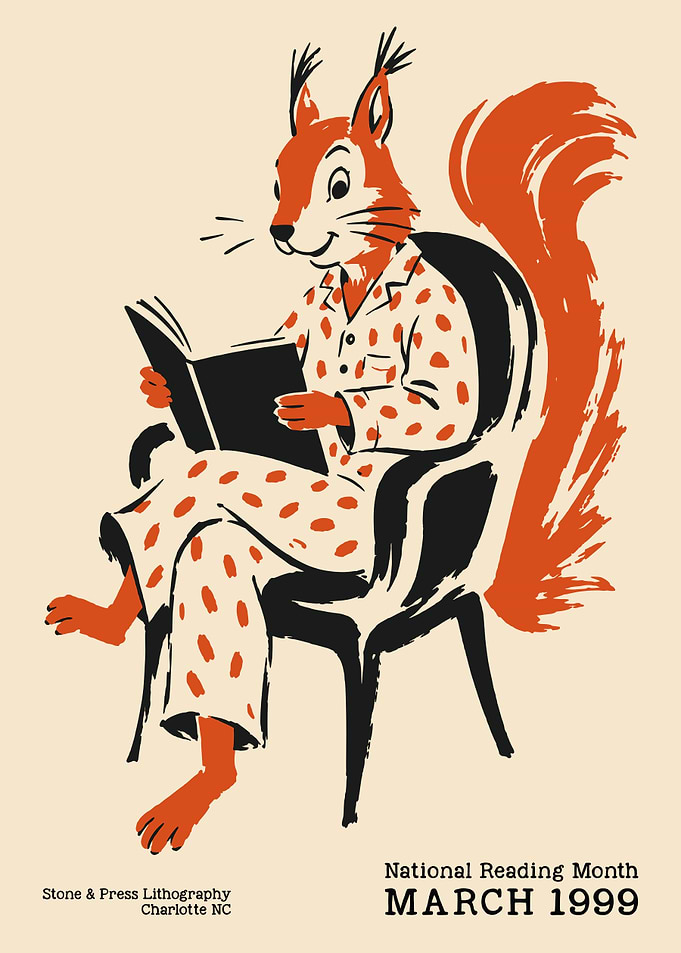 Vintage National Reading Month Squirrel Poster