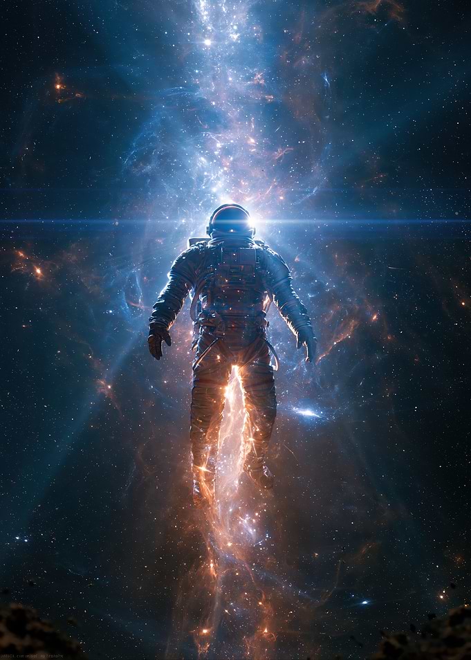Astronaut Floating in Cosmic Nebula