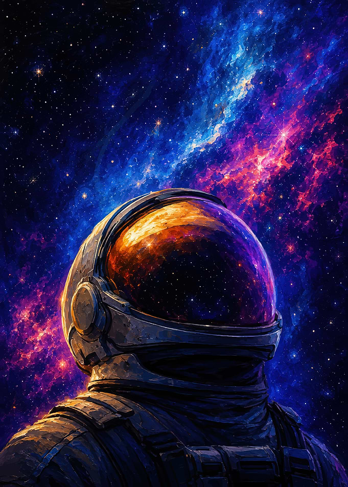 Astronaut Looking at Vibrant Nebula
