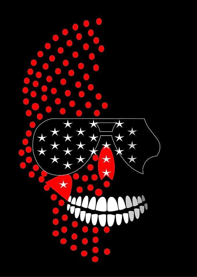 Patriotic Dot Art Skull, American flag