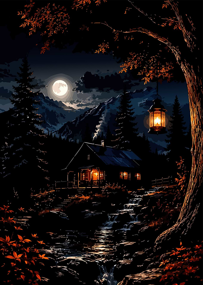 Cozy Cabin by Moonlight Stream