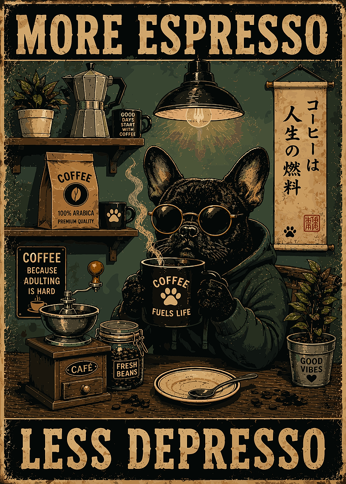 French Bulldog Coffee Lover Poster