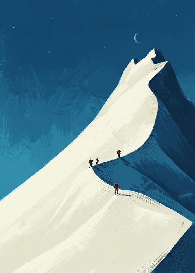 Minimalist Mountain Climbers Snowy Peak
