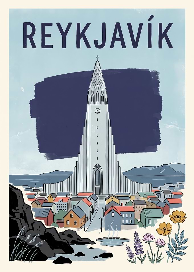 Reykjavik Hallgrimskirkja Travel Poster