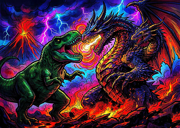 T-Rex Versus Dragon Epic Battle