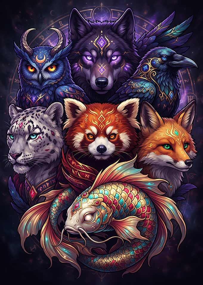 Mystical Animal Spirit Totem Collage