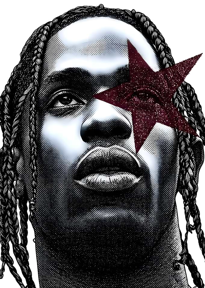 Travis Scott Portrait with Star Graphic
