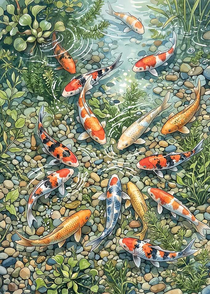Vibrant Koi Fish Swimming in Pond