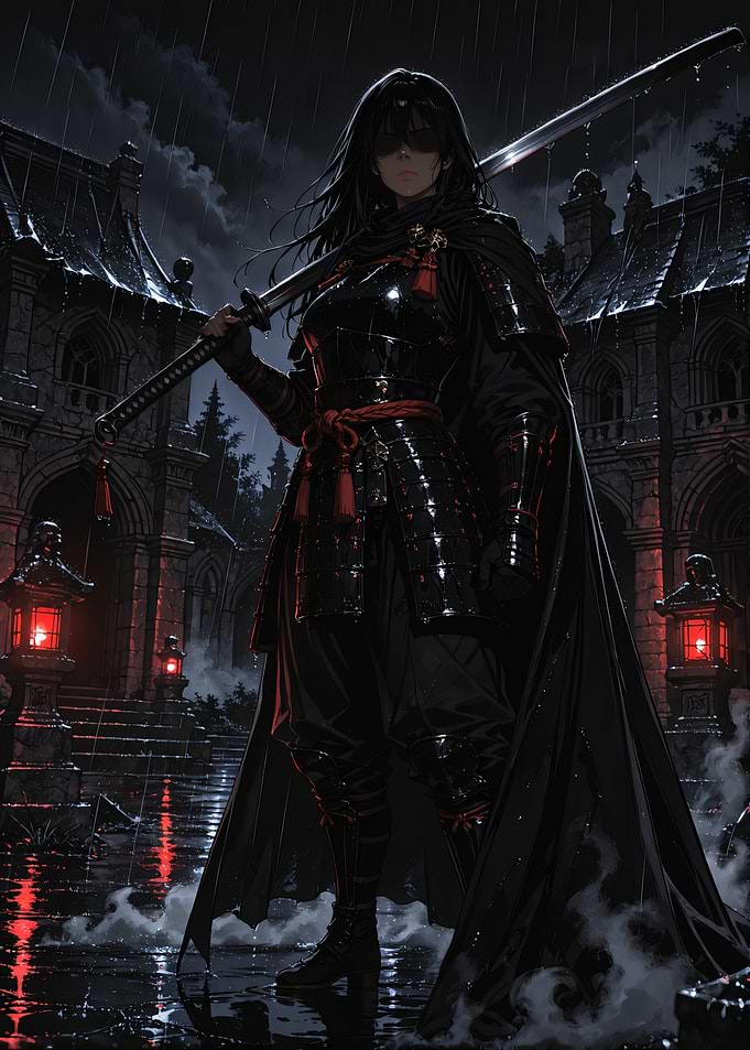 Dark Samurai Warrior in Rain