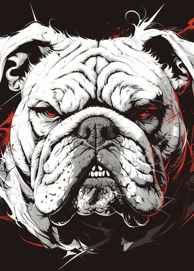Aggressive Bulldog Portrait with Red Eyes