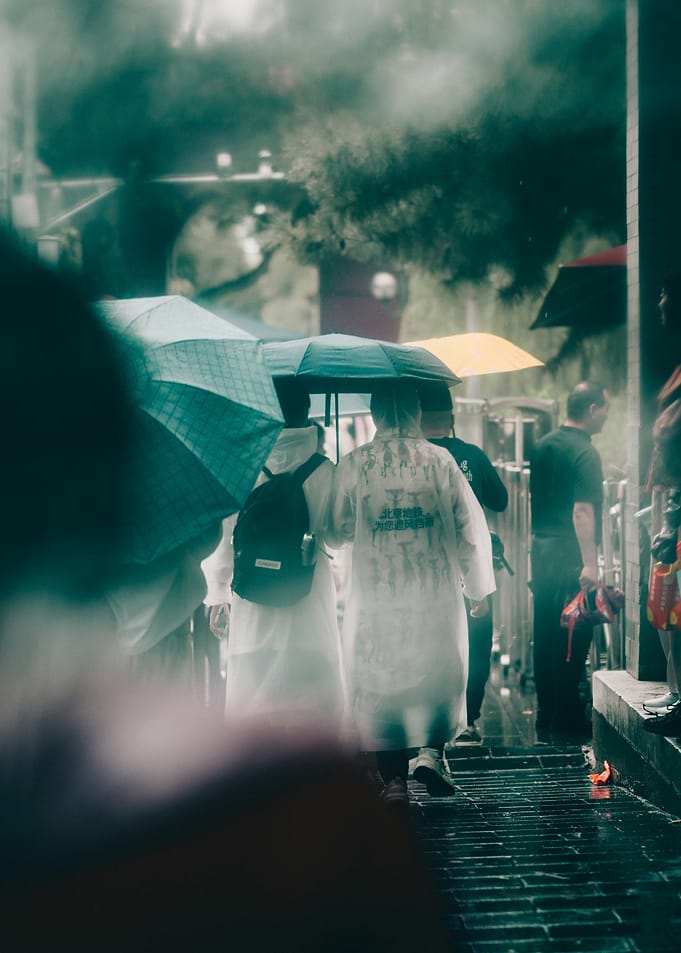 People walking in the rain