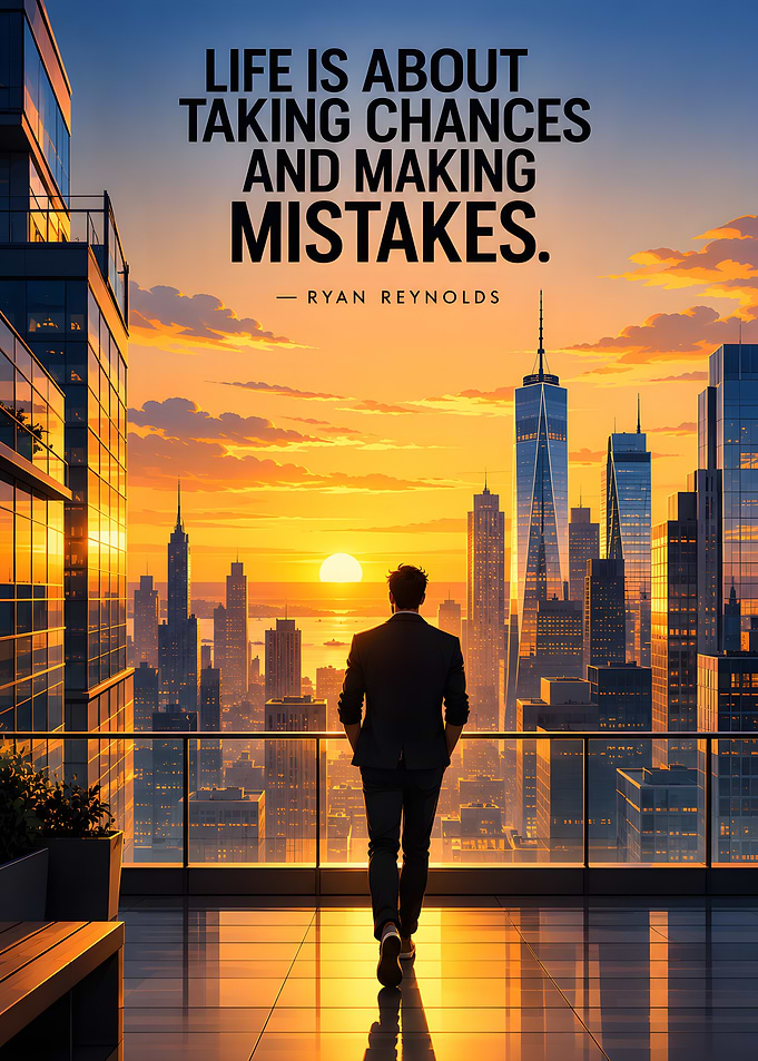 Inspirational Ryan Reynolds Cityscape Quote Poster