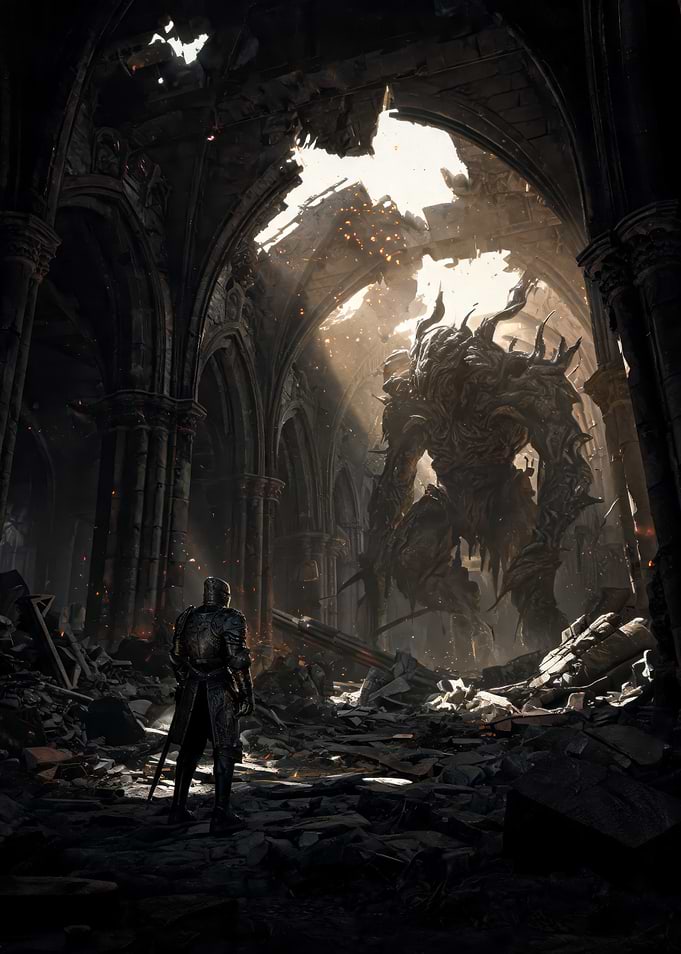 Knight Facing a Monstrous Creature