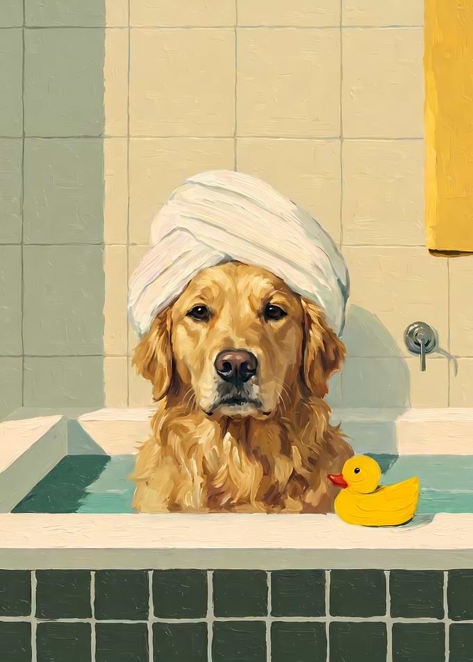 Golden Retriever in a Bathtub
