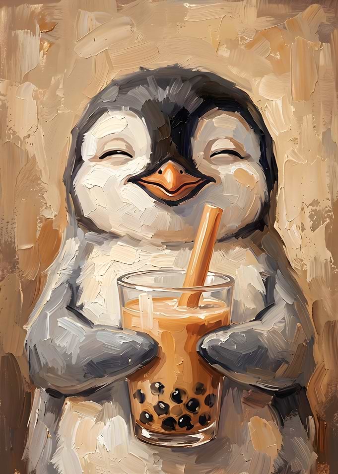 Penguin Drinking Bubble Tea