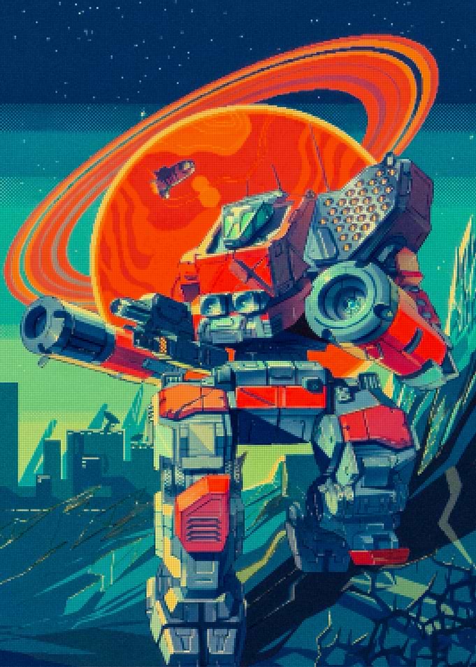Retro Pixel Art Mech Warrior