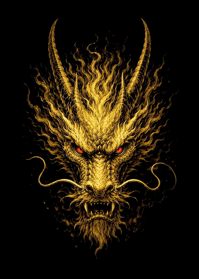 Golden Dragon Head Portrait