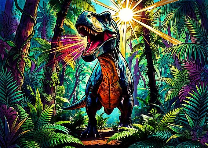 Vibrant T-Rex in Tropical Jungle