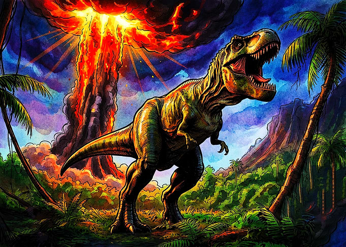T-Rex Roaring Before Volcanic Eruption
