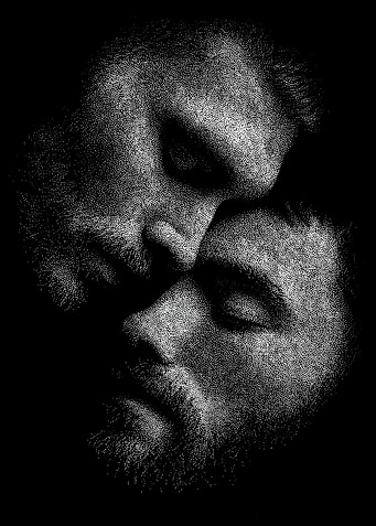 Black and white stippling dotwork men intimate portraits