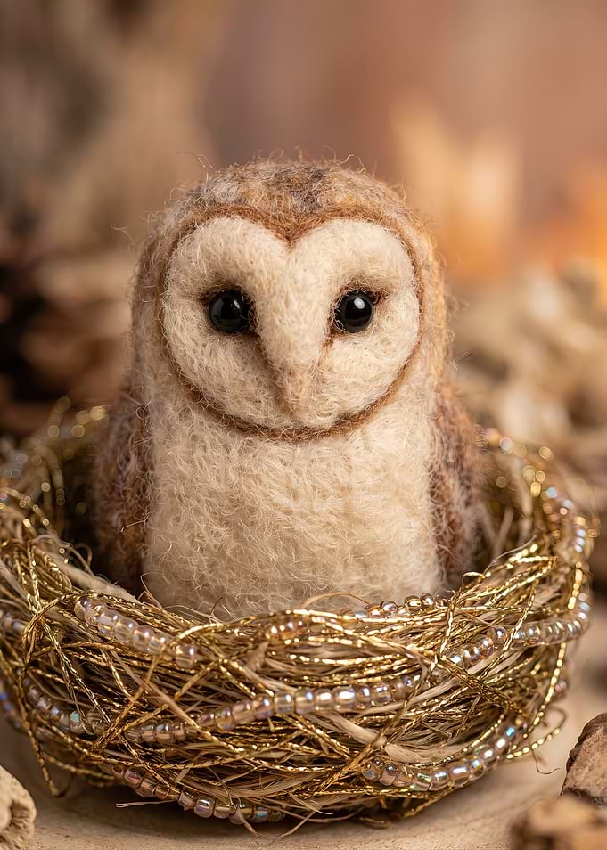 Needle Felted Barn Owl in Nest