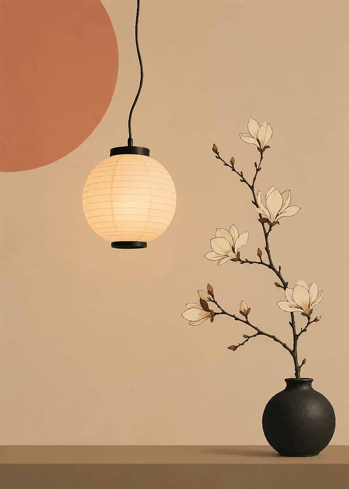 Minimalist Japanese Lantern and Floral Decor