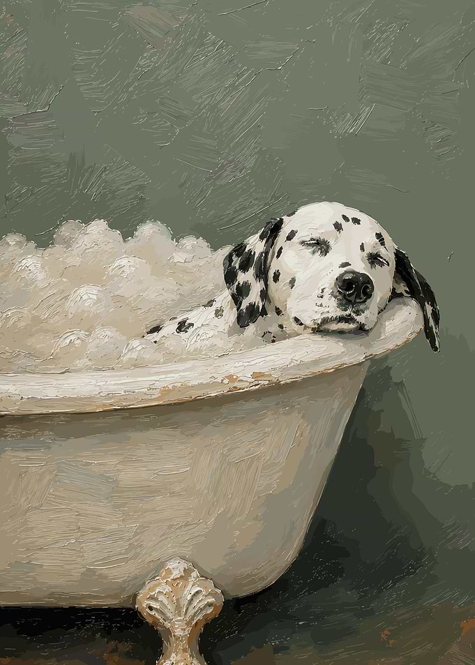 Dalmatian Dog Relaxing in Bathtub