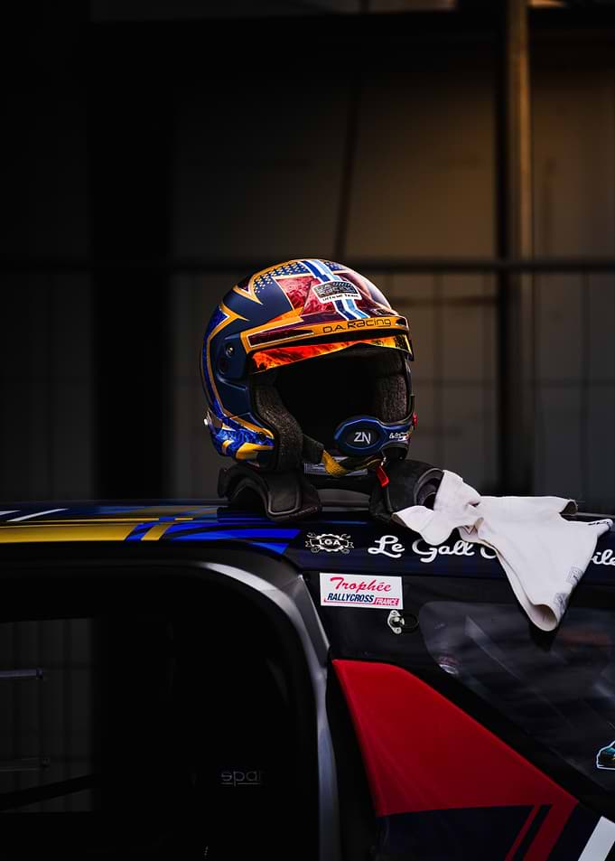Rallycross Racing Helmet on Car Roof