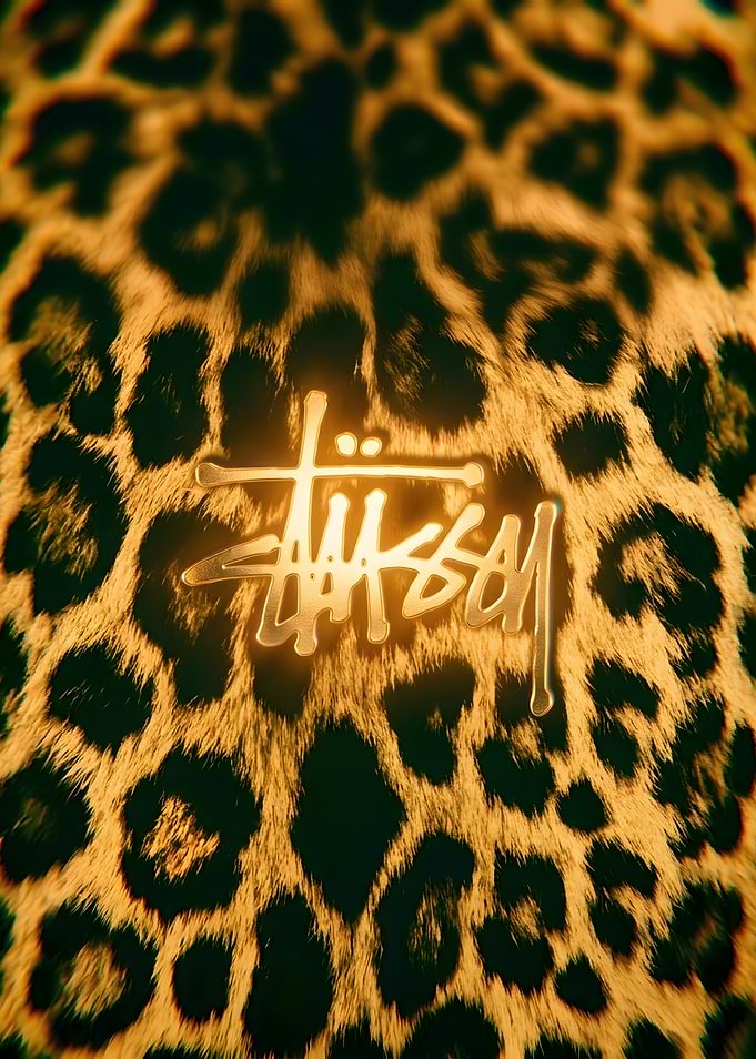 Stüssy Logo on Leopard Print Background