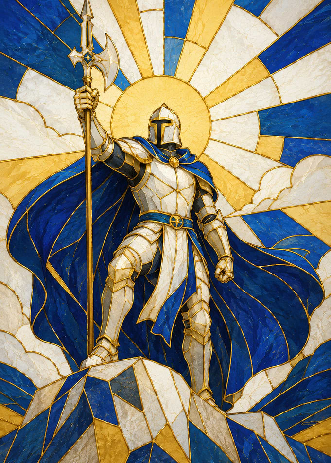 Stained Glass Knight with Halberd