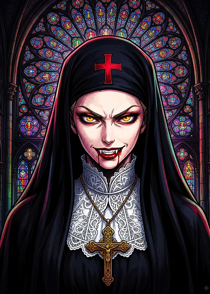 Vampire Nun in Gothic Cathedral