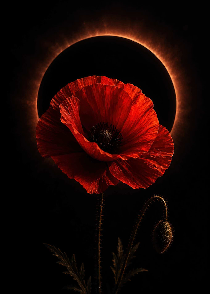 Red Poppy Under Solar Eclipse
