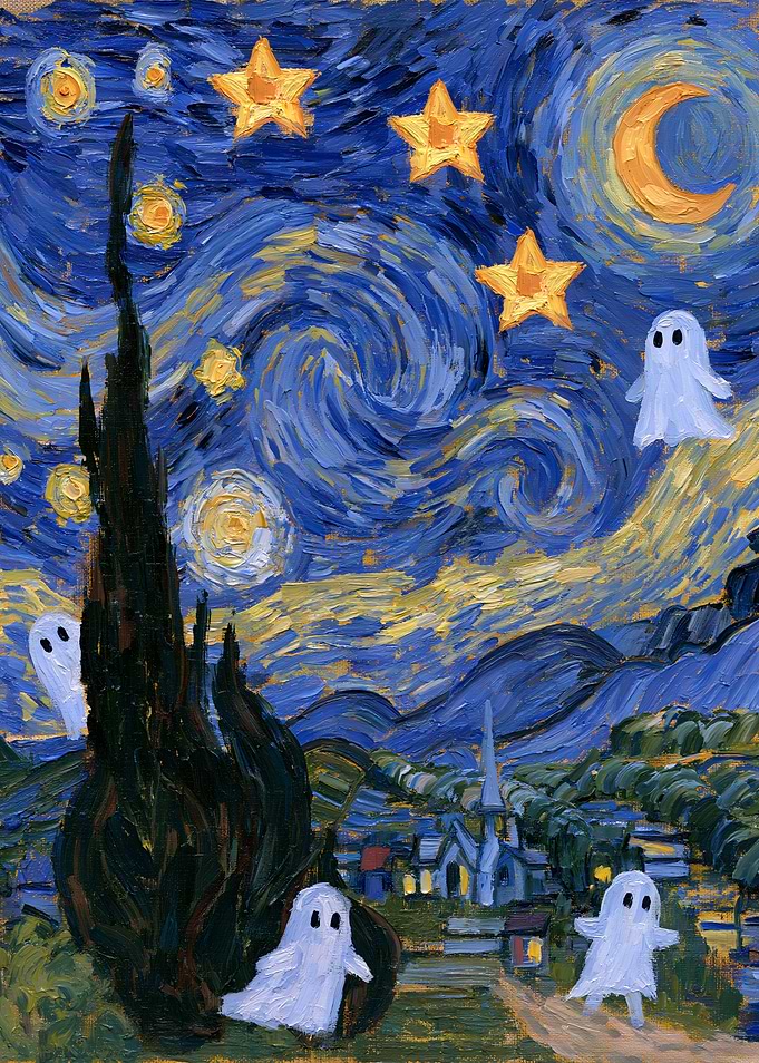 Starry Night with Spooky Ghosts