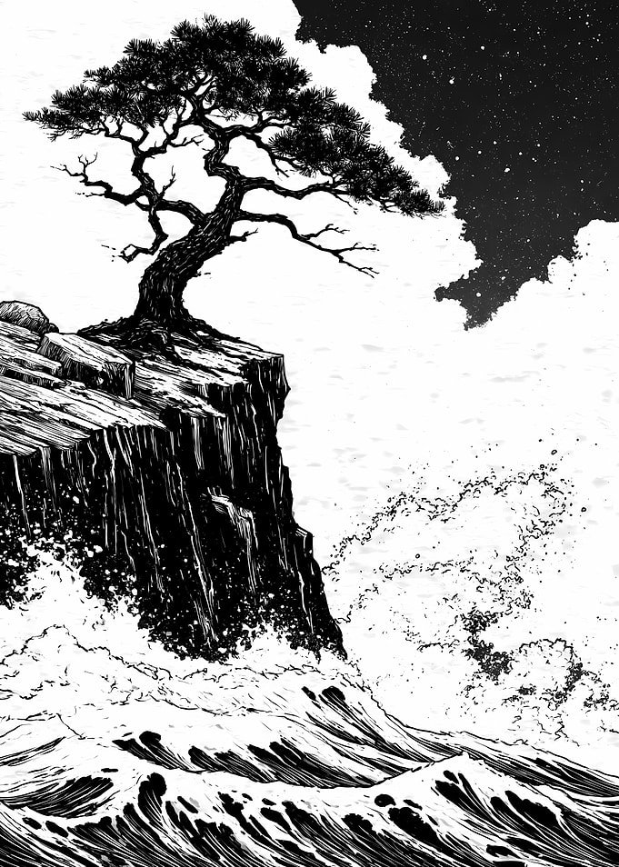 Bonsai Tree on Coastal Cliff