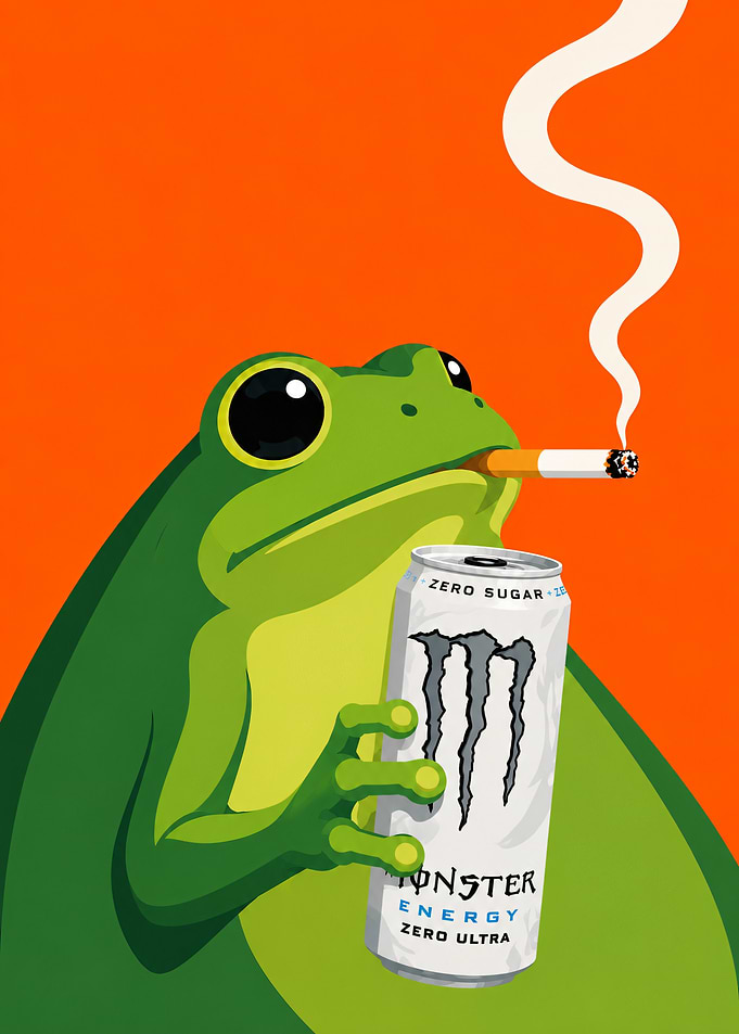Frog Smoking with Monster Energy Drink