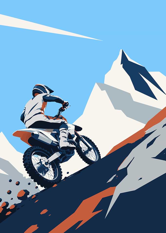 Motocross Rider Climbing Mountain Slope