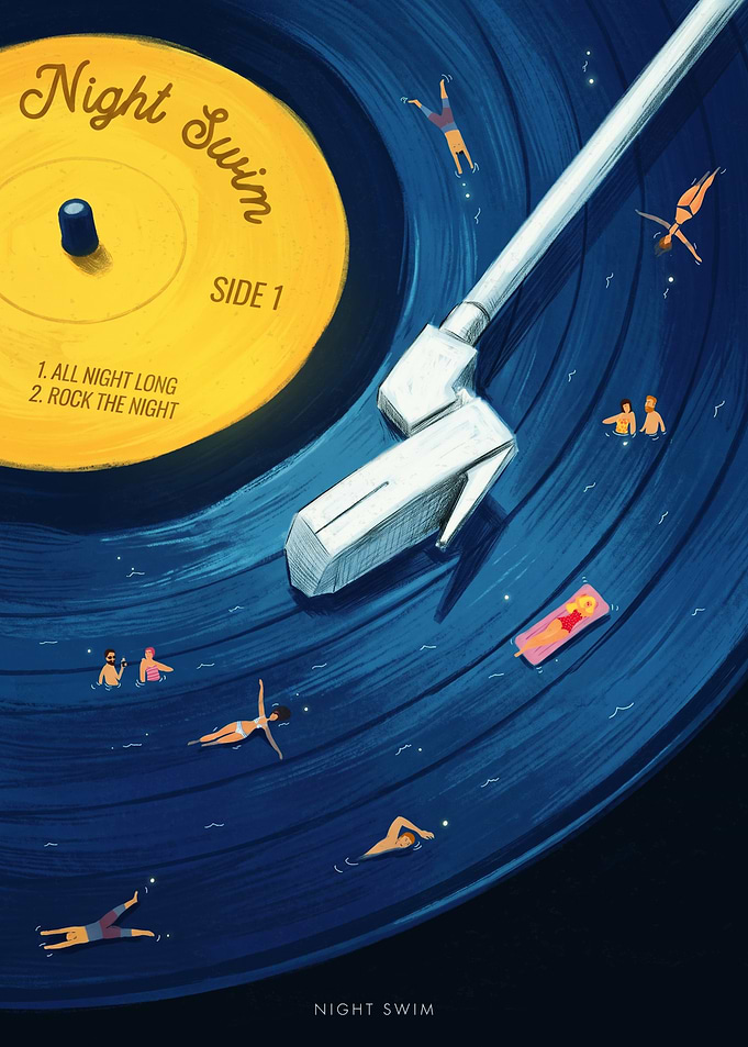 Night Swim Vinyl Record Pool Poster