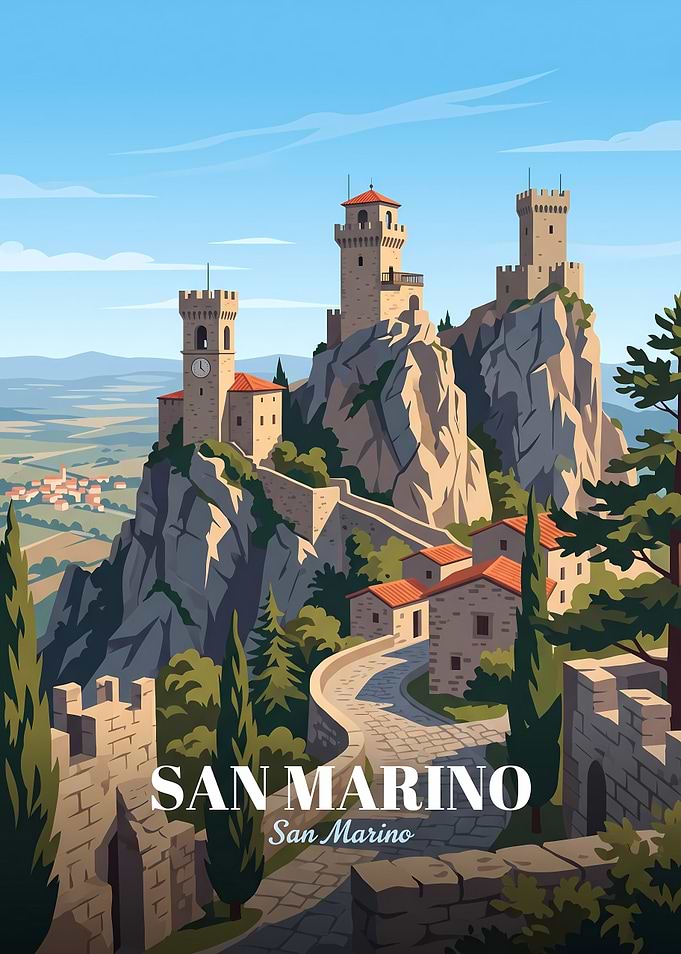 San Marino Castle Travel Poster