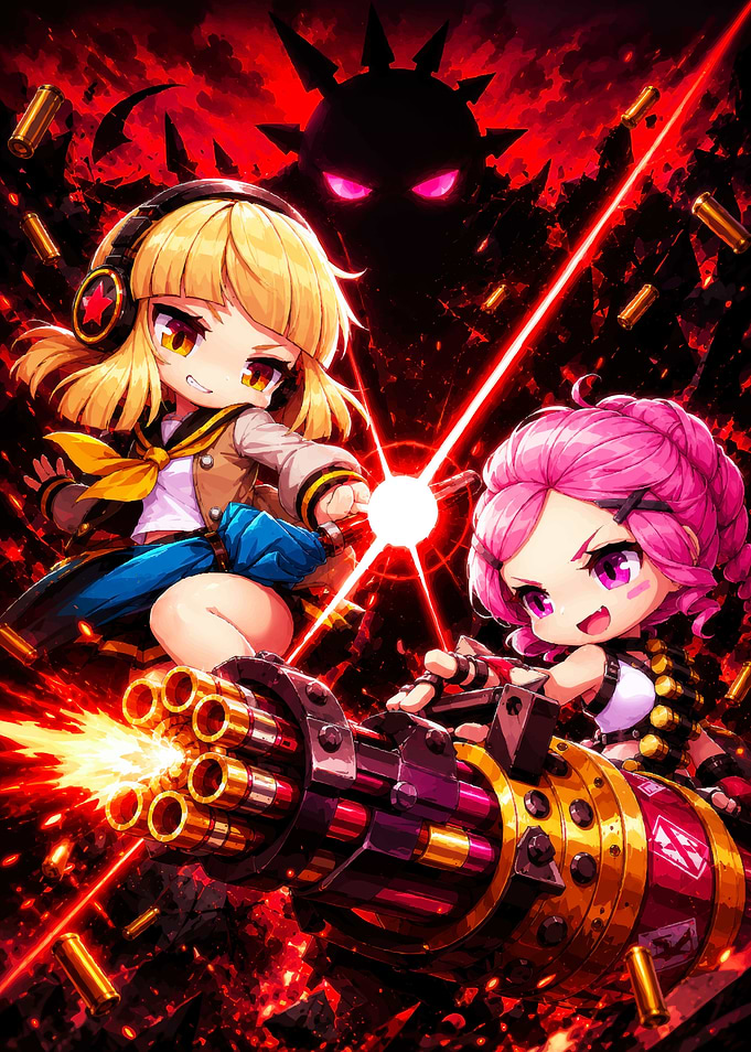 Chibi Anime Girls with Gatling Gun