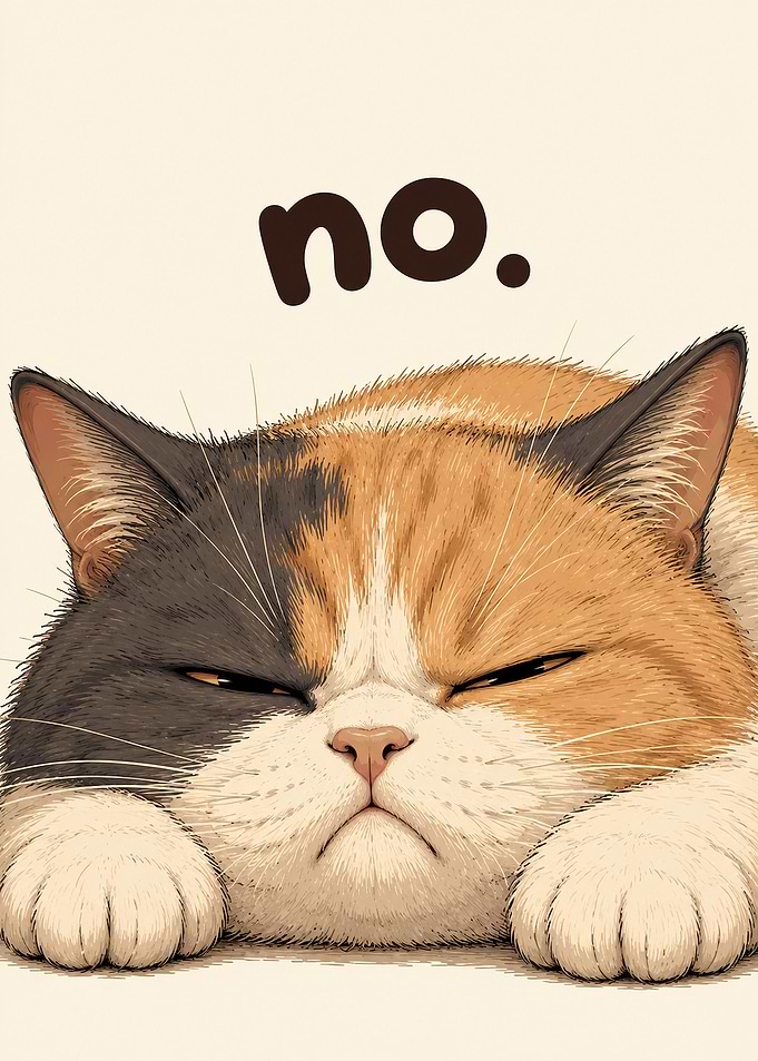 Sassy Calico Cat Saying No Funny Anime Art Print