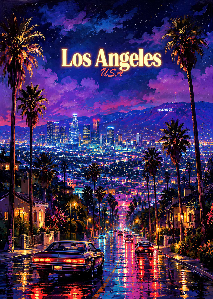 Los Angeles Night Cityscape Poster