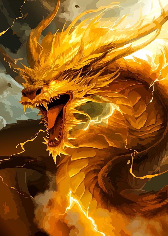 Golden Lightning Dragon Illustration