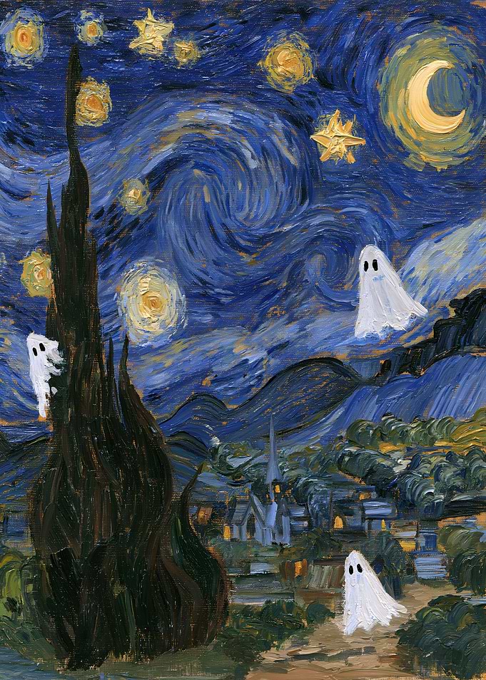 Spooky Starry Night Parody Painting